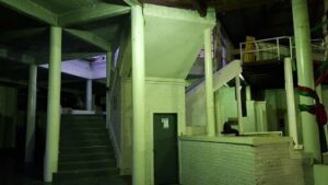 A view of a staircase in a building.