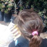 A young girl is holding a bee toy and looking at it.