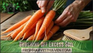 brushing off excess soil