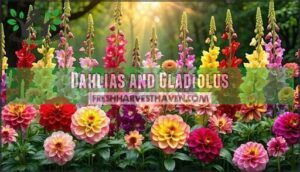 dahlias and gladiolus