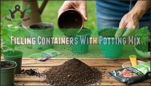 filling containers with potting mix
