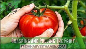 grasping and pulling the fruit