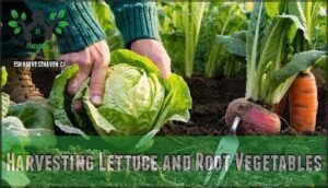 harvesting lettuce and root vegetables
