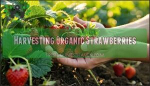 harvesting organic strawberries