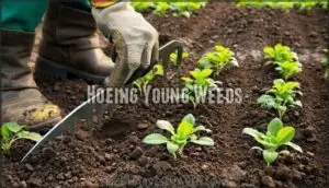 hoeing young weeds