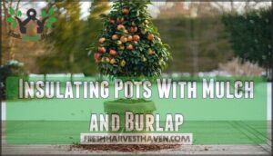 insulating pots with mulch and burlap