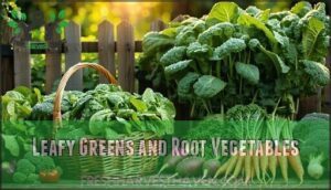 leafy greens and root vegetables
