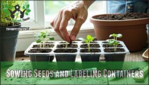 sowing seeds and labeling containers