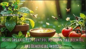 using organic pest control methods like neem oil and beneficial insects