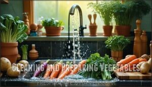 cleaning and preparing vegetables