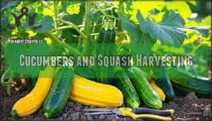 cucumbers and squash harvesting