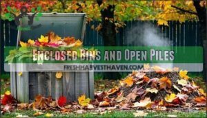 enclosed bins and open piles