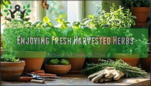 enjoying fresh harvested herbs
