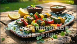 grilled okra-and-pepper skewers with dijon dipping sauce
