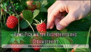 hand-picking for raspberries and strawberries