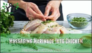 massaging marinade into chicken