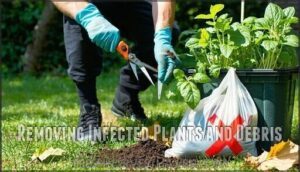 removing infected plants and debris