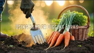 using hand or digging forks