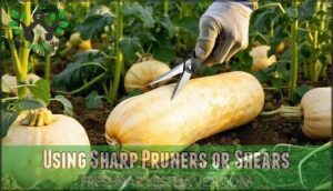 using sharp pruners or shears