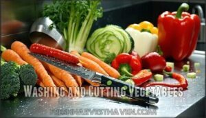 washing and cutting vegetables