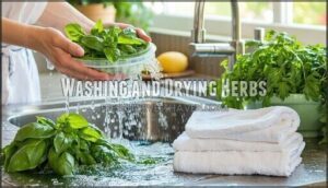 washing and drying herbs