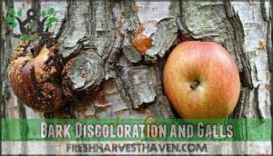 bark discoloration and galls
