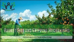 basket size and gripping mechanisms