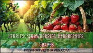 berries: strawberries, blueberries, grapes