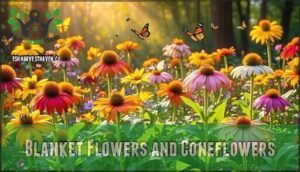 blanket flowers and coneflowers