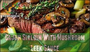 cajun sirloin with mushroom leek sauce
