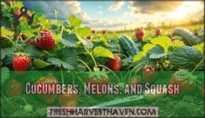 cucumbers, melons, and squash