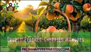 drupes: peaches, cherries, mangoes
