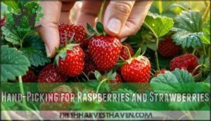 hand-picking for raspberries and strawberries