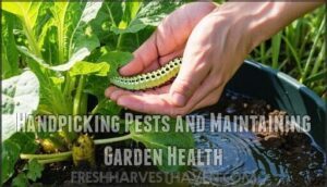 handpicking pests and maintaining garden health