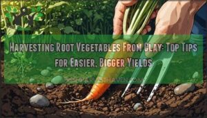 harvesting root vegetables from clay
