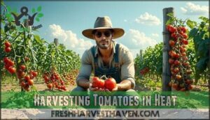 harvesting tomatoes in heat