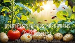 insect pests (aphids, hornworms, flea beetles)