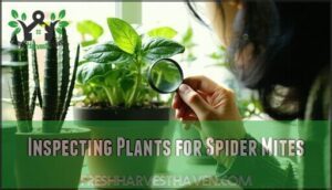 inspecting plants for spider mites