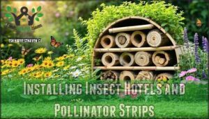 installing insect hotels and pollinator strips