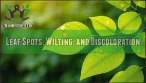 leaf spots, wilting, and discoloration