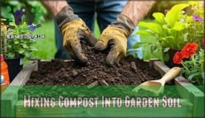 mixing compost into garden soil