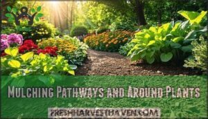 mulching pathways and around plants