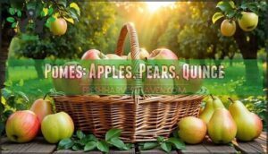 pomes: apples, pears, quince