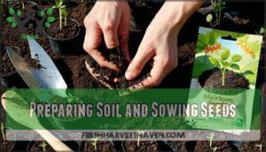 preparing soil and sowing seeds