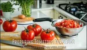 preparing tomatoes for sauce