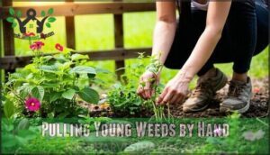 pulling young weeds by hand