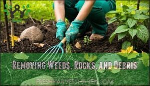 removing weeds, rocks, and debris