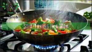 stir-frying in a wok