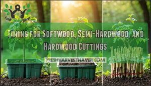 timing for softwood, semi-hardwood, and hardwood cuttings