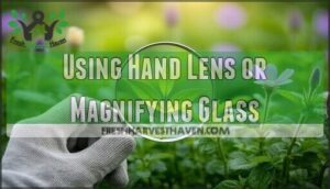 using hand lens or magnifying glass